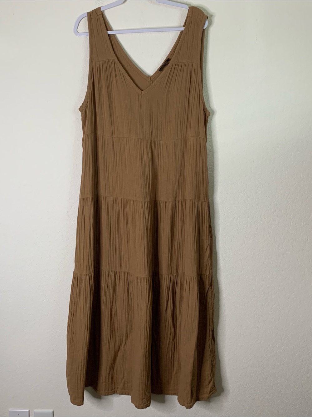 Quince Womens brown cotton gauze sleeveless tiered maxi dress XL